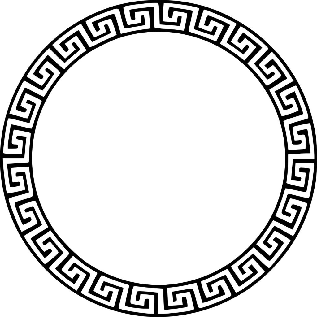 Bild mit Zeichnung Mäandermuster im Kreis
